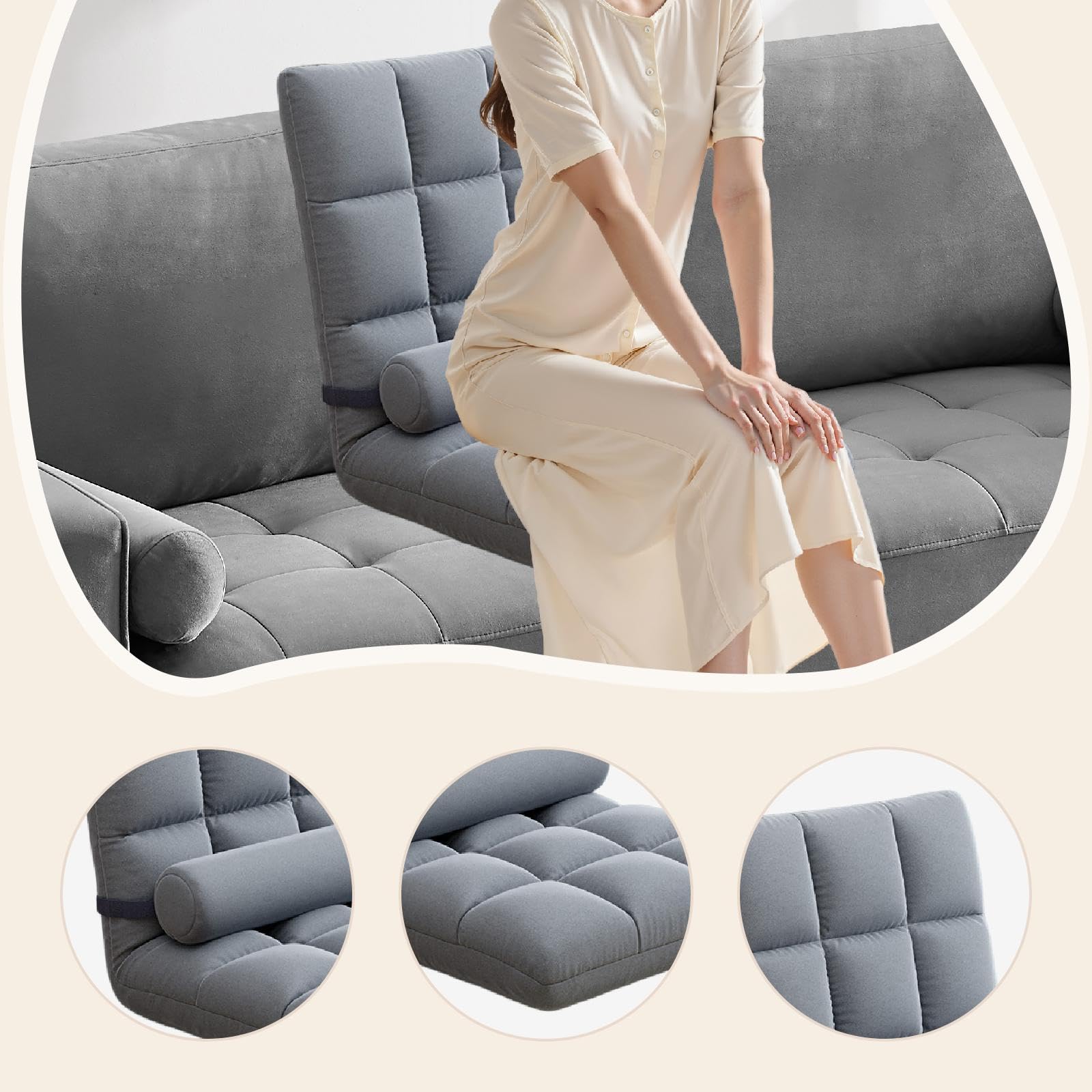 Silla de Suelo con Respaldo, Silla Gaming, Sofá de Lectura, Sillón Relax, Sofá Relax, Gris, Individual