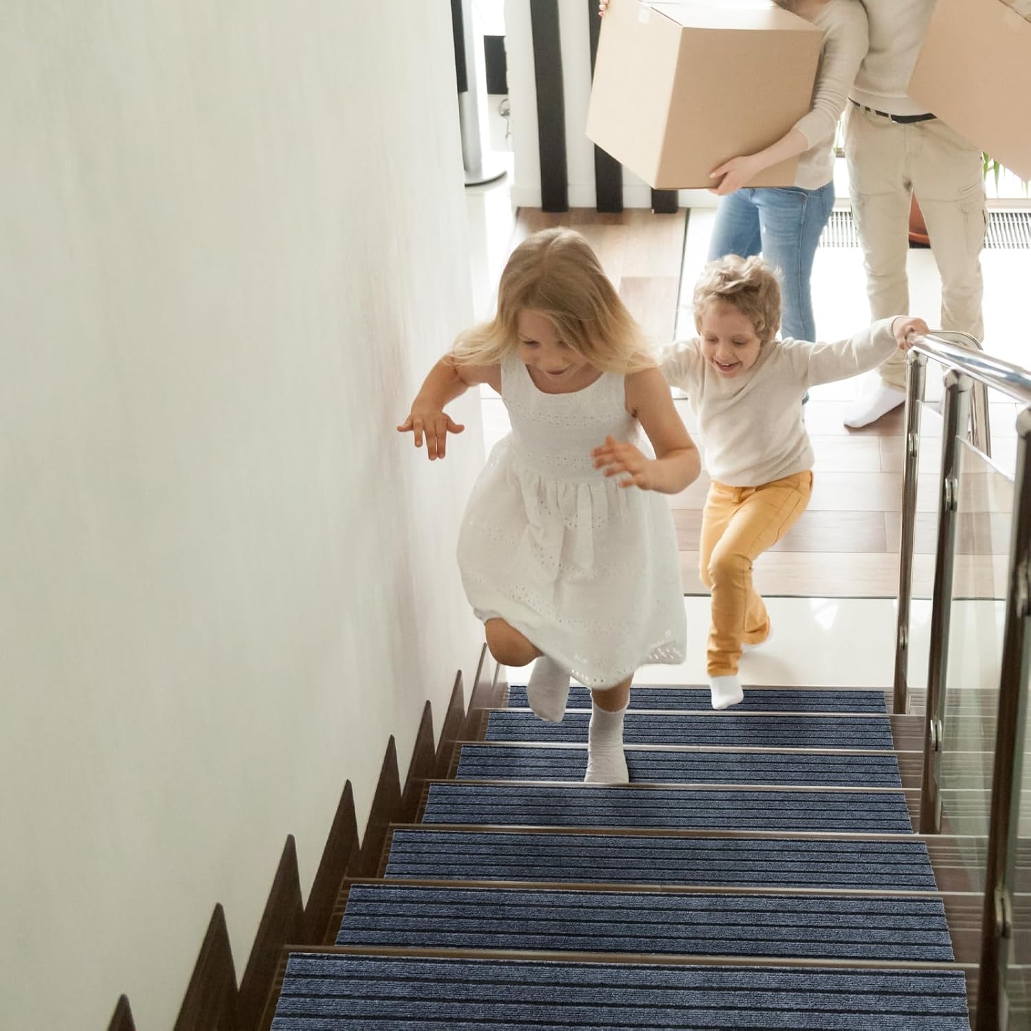 8" X 30" Peel and Stick Carpet Stair Treads for Wooden Steps, Reusable Washable Edging Stair Rugs, Runner Indoor Non-Slip Stair Mats for Kids Elders Pets (15 Pack)