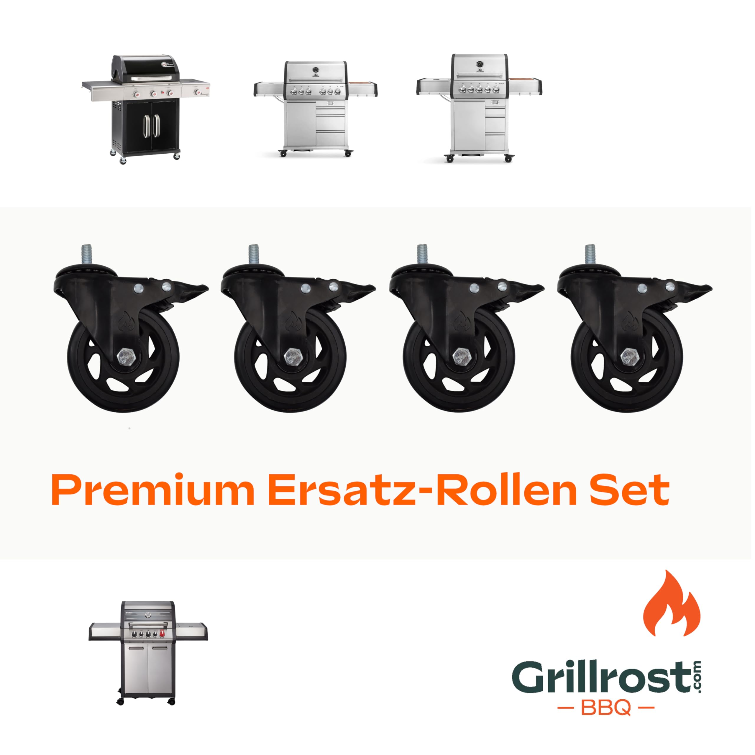 Grillrost.com Das Original Premium Ersatz-Rollen mit Schraubgewinde - passend für Burnhard, Char Broil und Enders