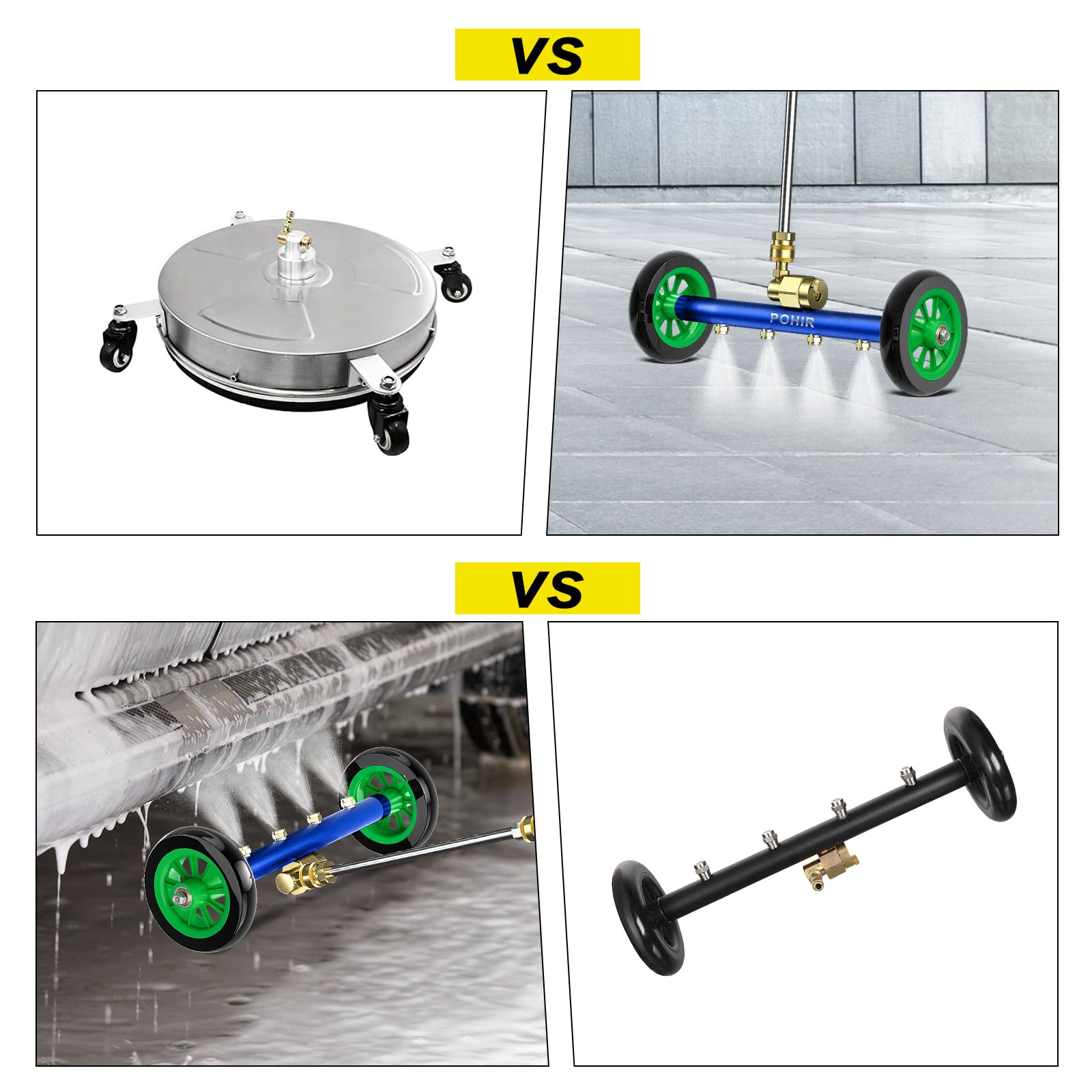 POHIR Spazzola per idropulitrice per sottocarro Pro Max 40,6 cm, scopa ad acqua con 3 bacchette di estensione e accoppiatore girevole a connessione rapida, 4800 psi, rondella auto 2 in 1