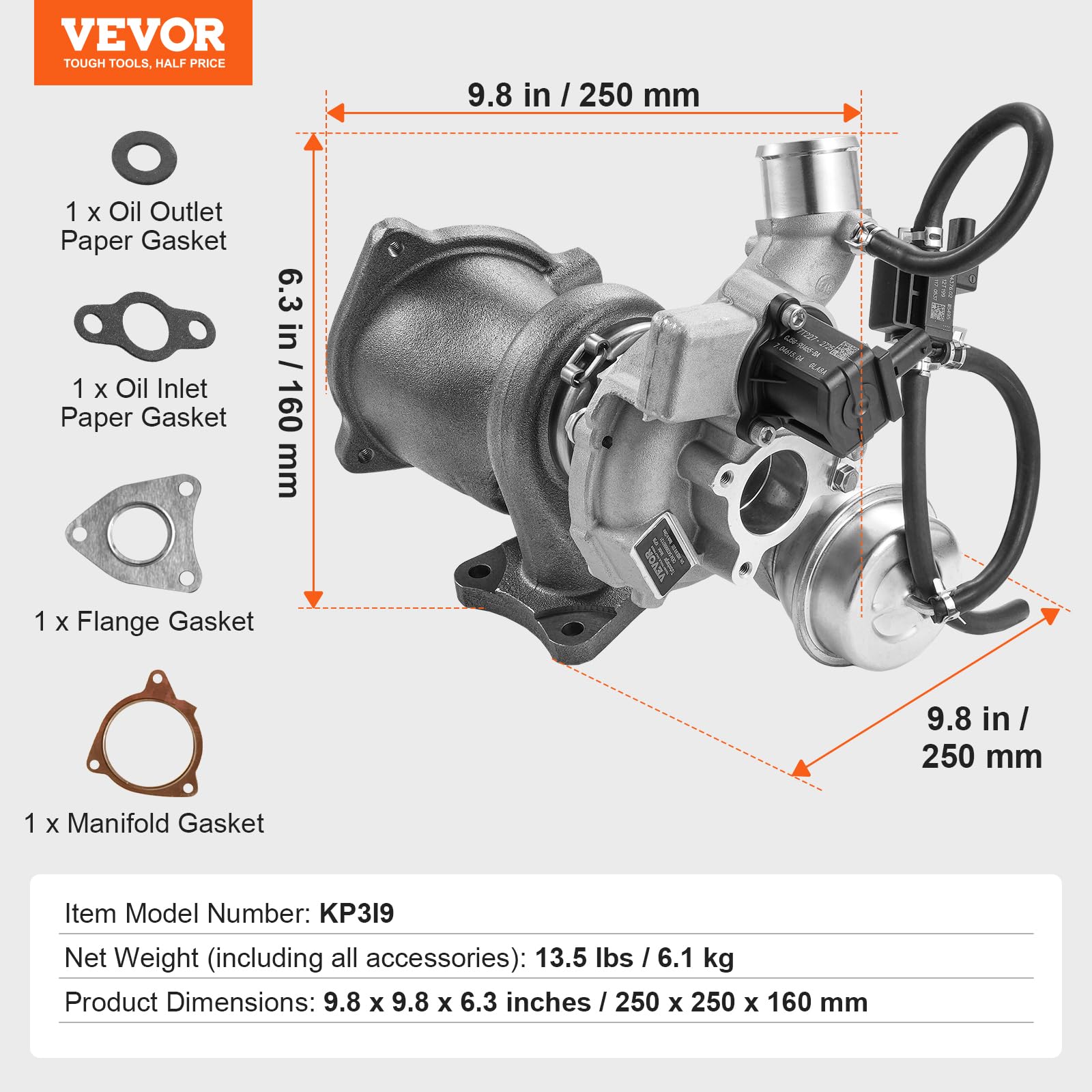 VEVOR Turbocompressori Compatibile con Set Guarnizioni, Sostituzione Turbocompressore, Motori di Auto, Compatibile con Ford Escape 2013-2016 54399880131 54399880130 54399880133 54399700034 54399700131