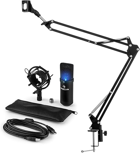 auna MIC-900B-LED Mikrofonset Kondensatormikrofon Mikrofonarm  USB-Mikrofon mit LED-Leuchte  Nierencharakteristik  schwarz  Mikrofonspinne  Mikrofonhalterung 