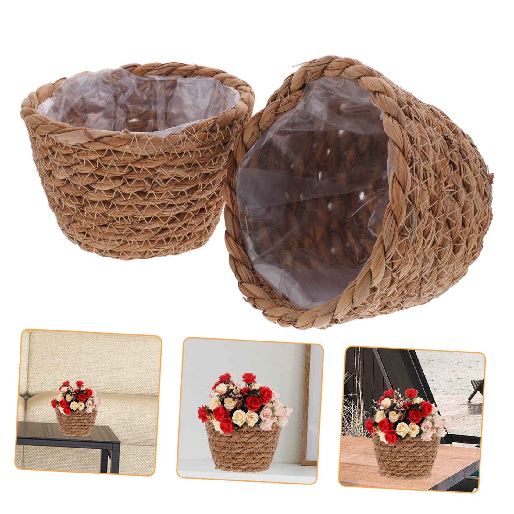 Kisangel 8 Stück Geflochtener Pflanzkorb Teiliges Übertopf Seegras für Blumen und Pflanzen Boho Stil Vielseitig für Innenbereiche Garten Hochzeit Dekorativer Zufällige Zufällige Farbe
