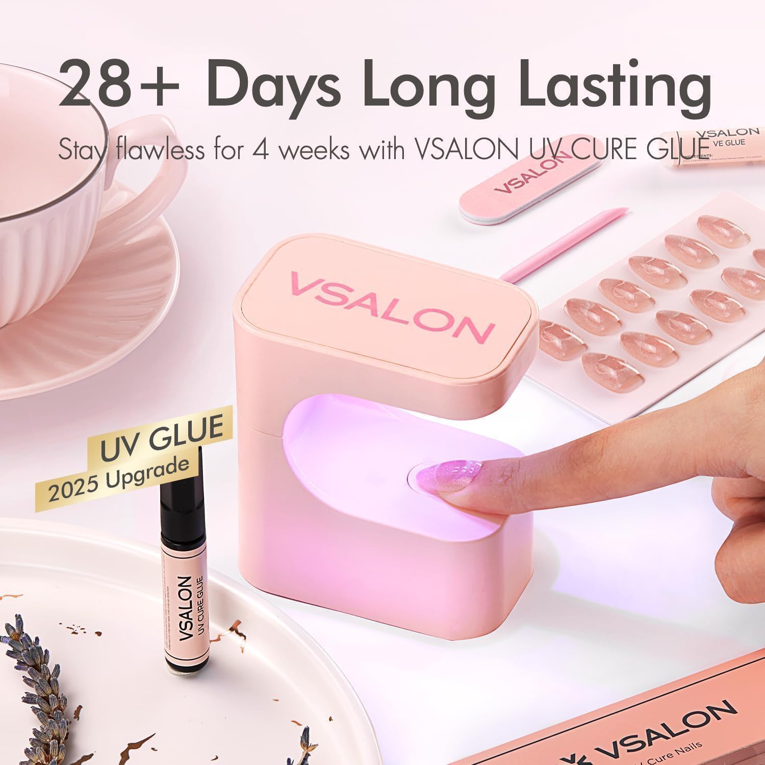 VSALON Almond Short Press On Nails, Hot Pink & Apricot Bowknot French Tip 3D Art Light Curbale Fake Nails, 42 PCS in 16 Sizes False Nail Kit with Glue, Easy Tabs, Nail Glue & Remover