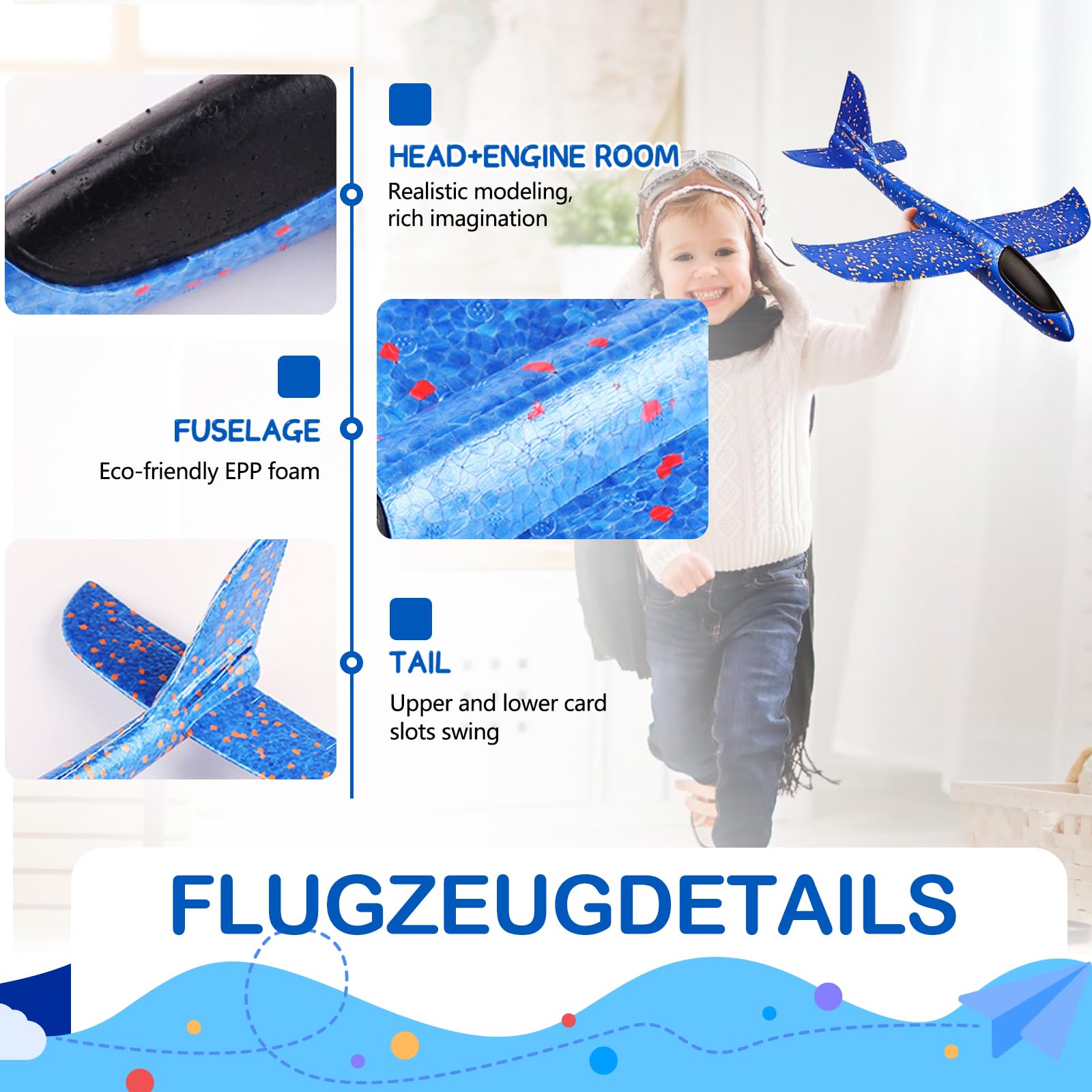 Kenvora Avion Polystyrene Planeur 37cm - 4 Pièces Avion Jouet Enfant, Polystyrene Planeur Pour Exterieur Activités Et Parents-Enfants