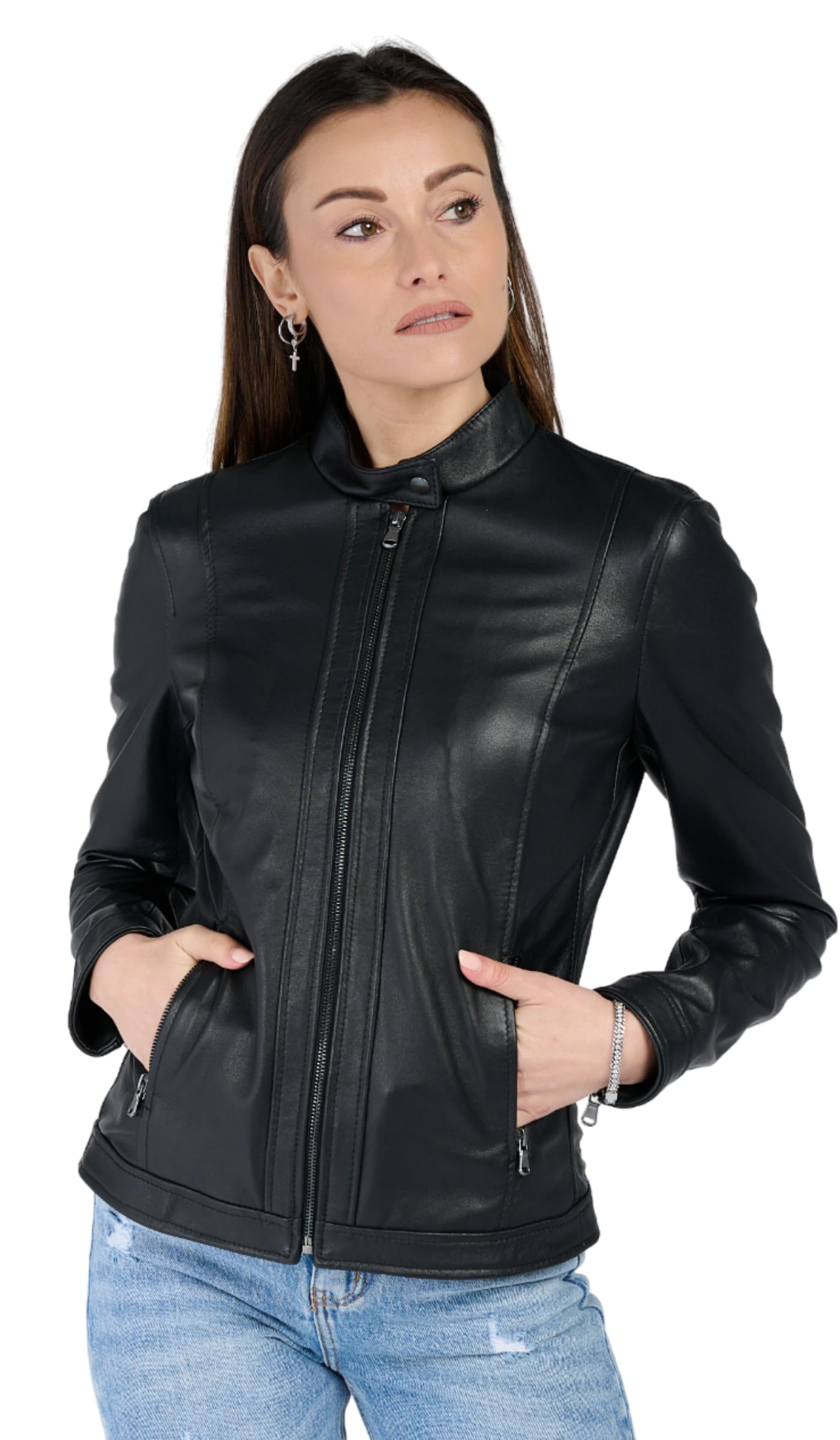 BARONE Giacca pelle donna, giubbotto donna in vera pelle foderato, Giubbotto pelle donna Made in Italy VIOLA