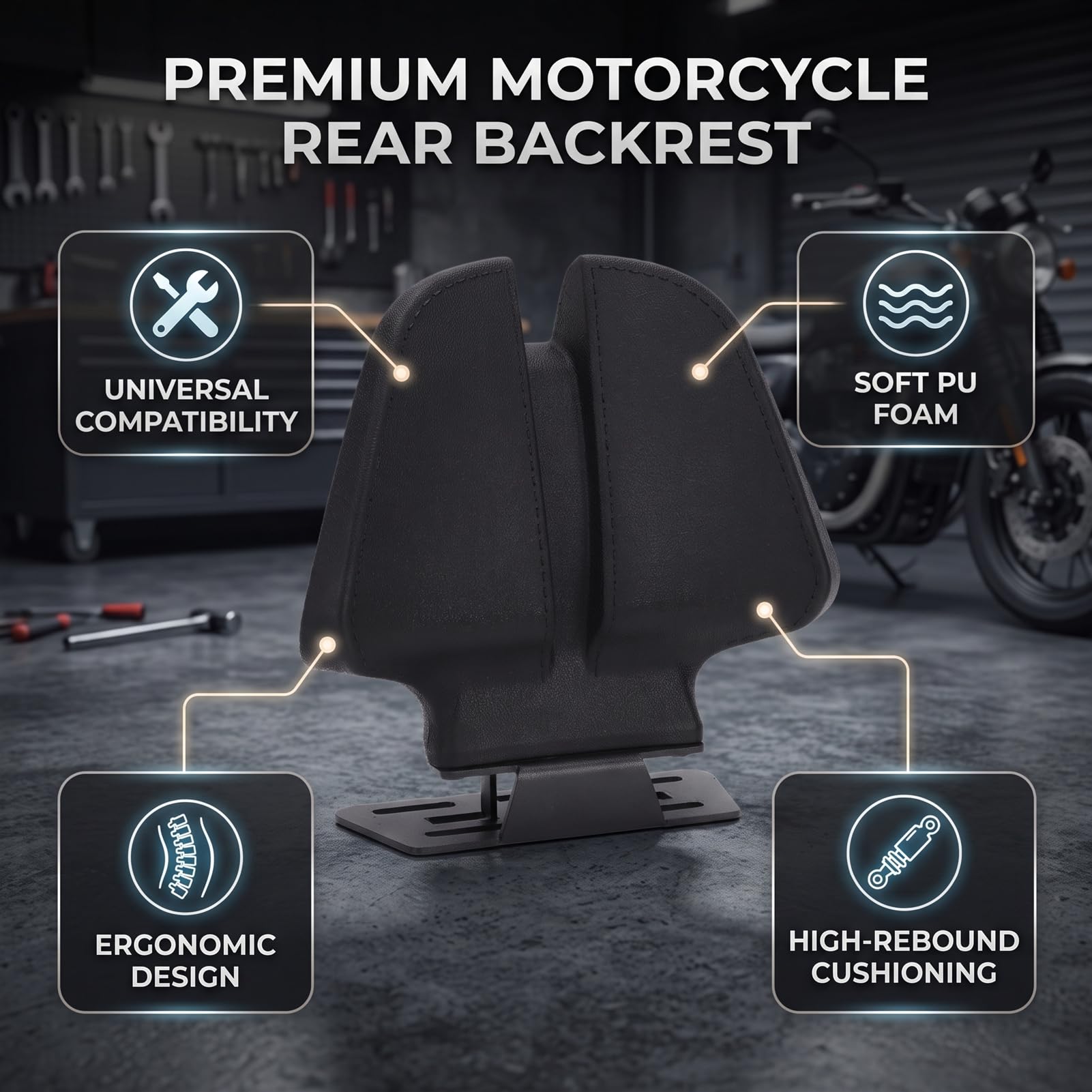 Podparcie Pleców Motocyklowe z ergonomiczną pianką PU, Stalowy