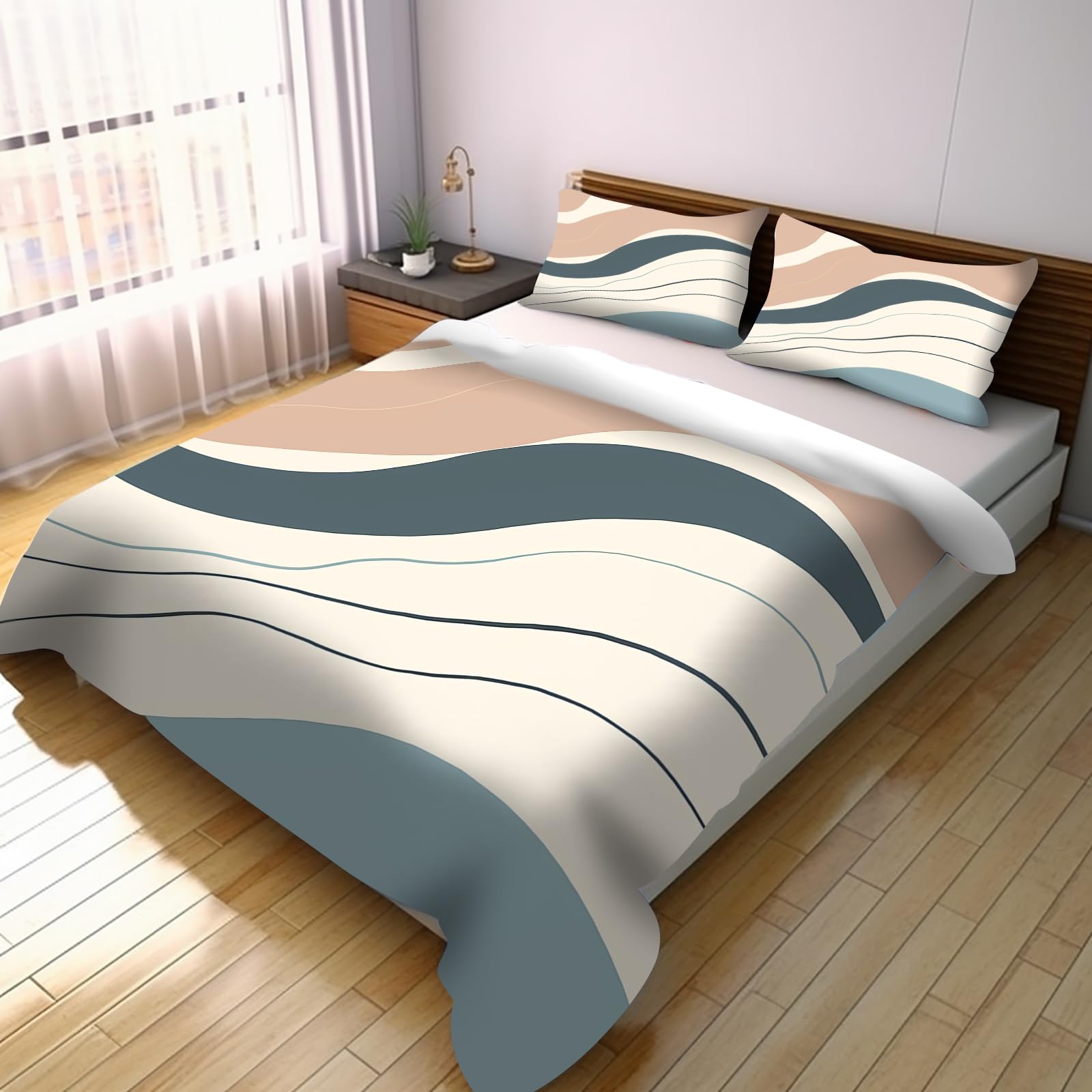 POSLAB Duvet Cover Set,Cotton Comforter Cover with Geometric Abstract Art Pattern Duvet Cover Set,Soft Bedding Set Includes with 3 Piece (2 Pillow Shams,1 Duvet Cover)