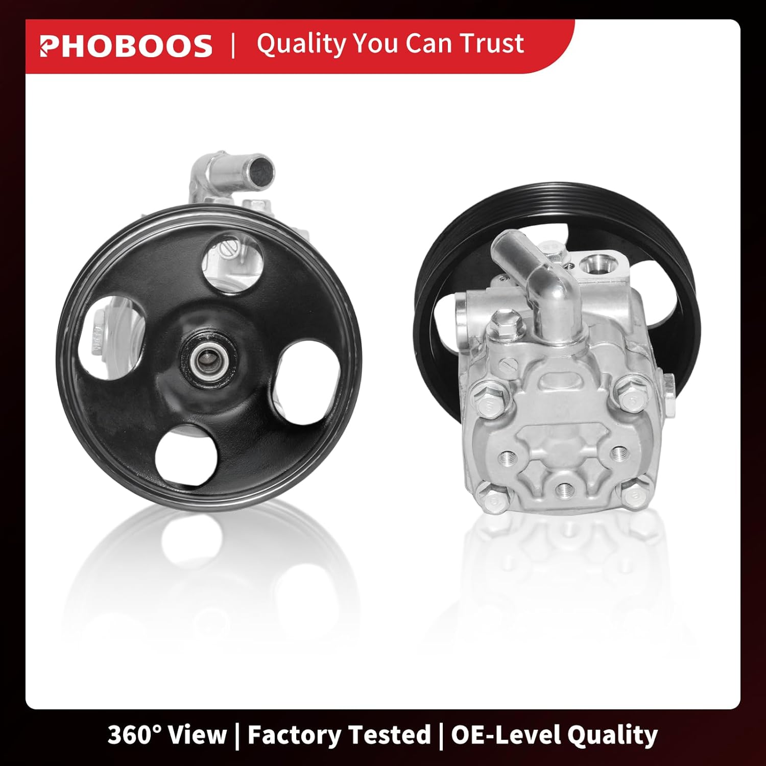 PHOBOOS Power Steering Pump Compatible with Volvo XC90 2005-2011 V8 4.4L, Sport Utility, with Outlet & Pulley, Smooth Steering, Low Noise, High Durability, Ref. 21-207