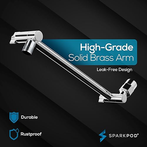 Miniatura 9 de SparkPod Cabezal de ducha redondo con brazo de extensión de cabezal de ducha, lluvia de alta presión, aspecto moderno de lujo, instalación de 1