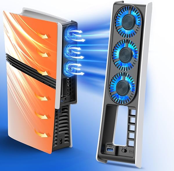 Ventilador de enfriamiento para PS5 Pro, ventilador silencioso mejorado, accesorios de enfriamiento con encendido/apagado automático y velocidad ajustable, luz LED, puerto USB 3.0 para PlayStation 5 Pro disco/digital (no para PS5/PS5 Slim)