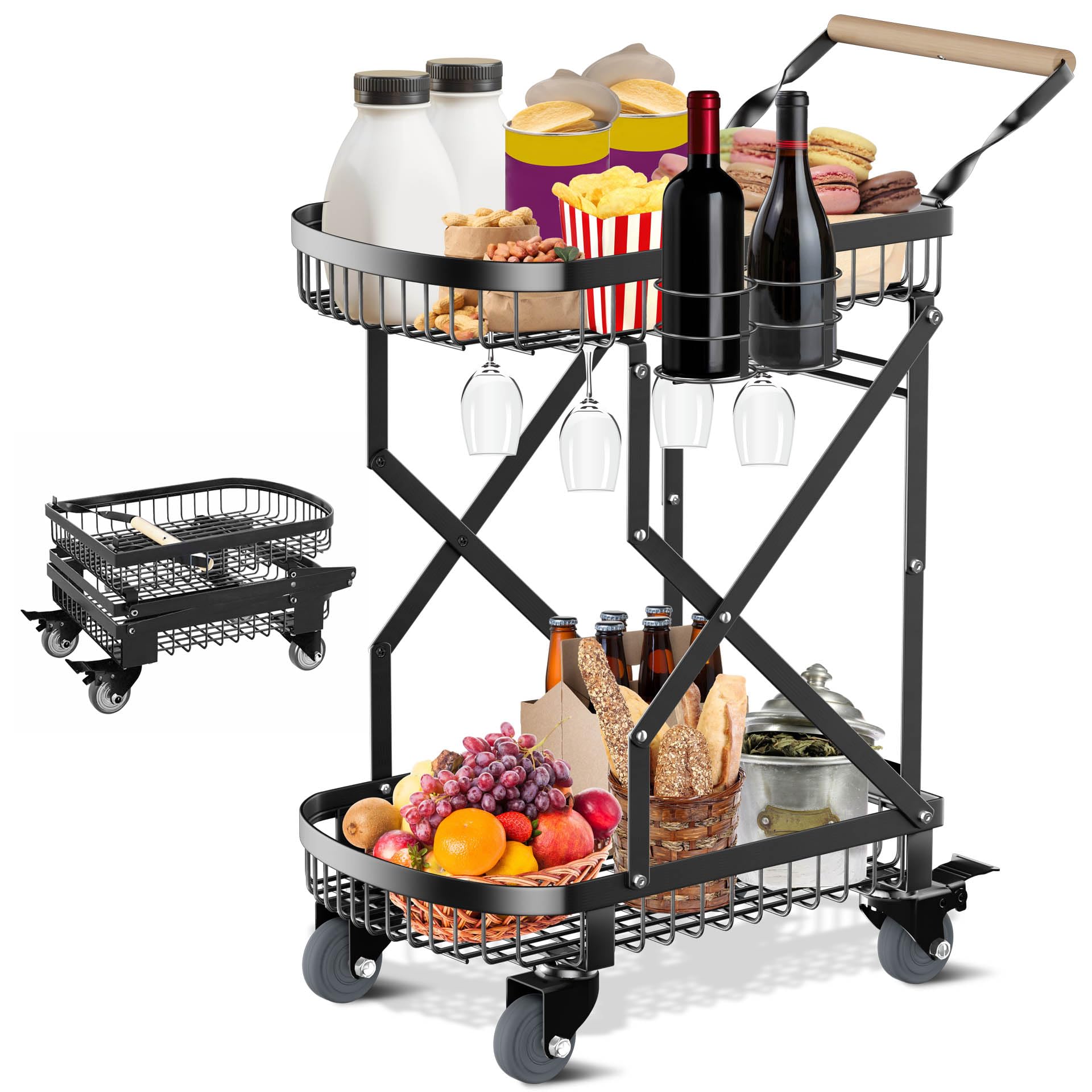 Mimoke Carro de barbacoa, carrito auxiliar con mesa de barbacoa con ruedas, plegable de acero al carbono, mesa auxiliar para jardín, para viajes al aire libre, compras (tamaño mediano)