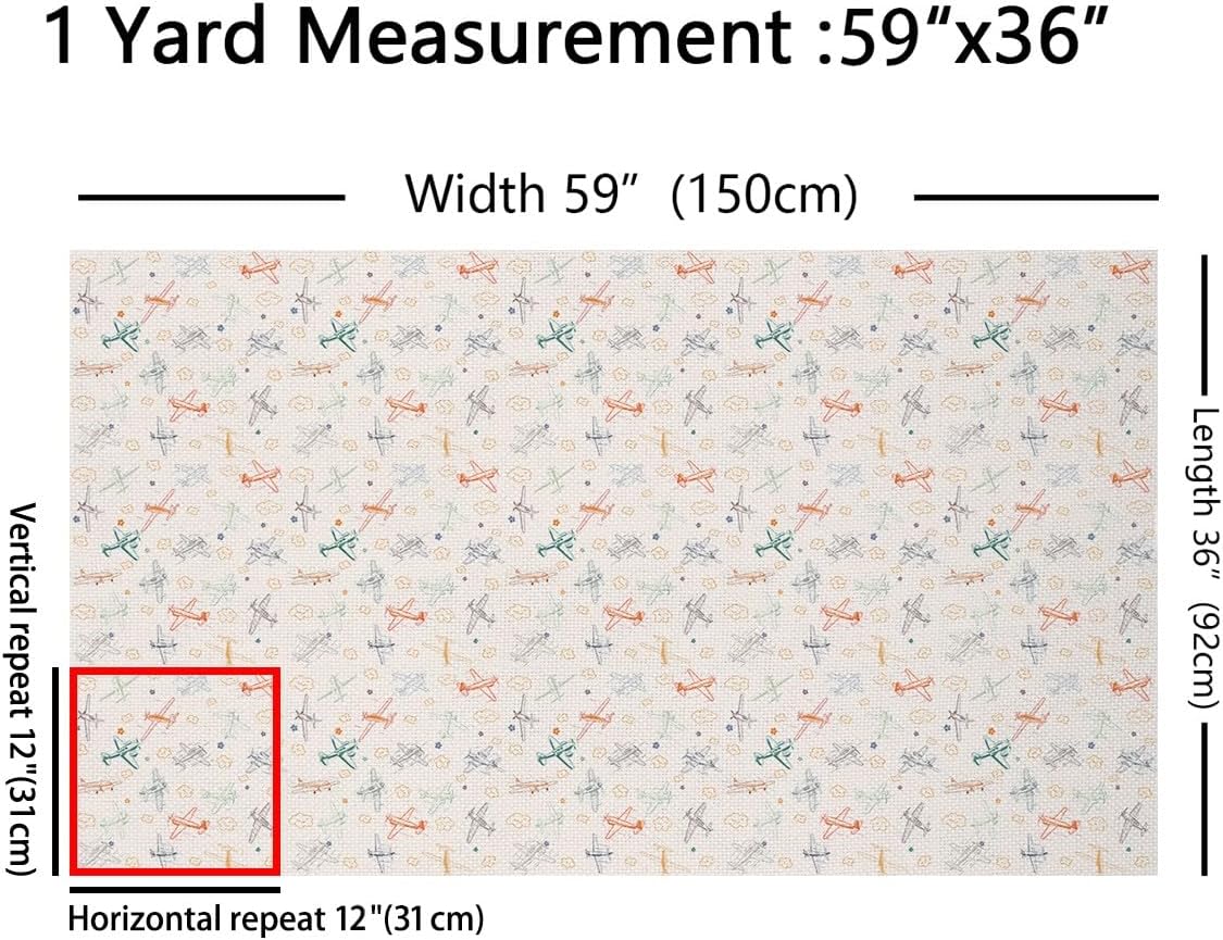Kids Cartoon Airplanes Decorative Fabric by The Yard Boys Colorful Airplane Indoor Outdoor Teens Aircraft Sketch Upholstery Fabric for Quilting Sewing Arts DIY Craft,5 Yards,180" L x 59" W