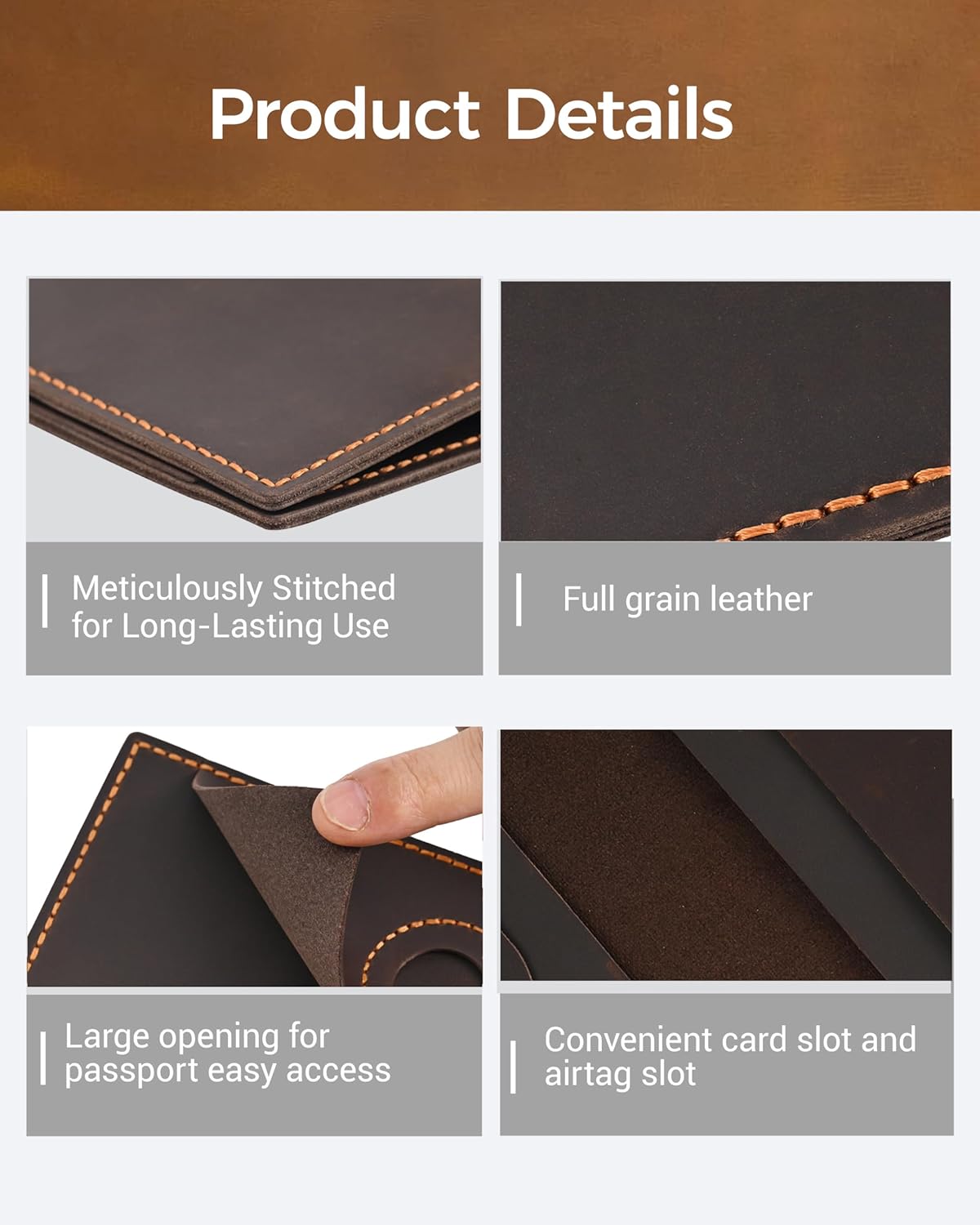 Passport Holder for Travel, Full Grain Leather Passport Holder with Airtag, Rfid Passport Cover Wallet Case for Men Women, Travel Essentials Gift, Coffee Brown - Image 8