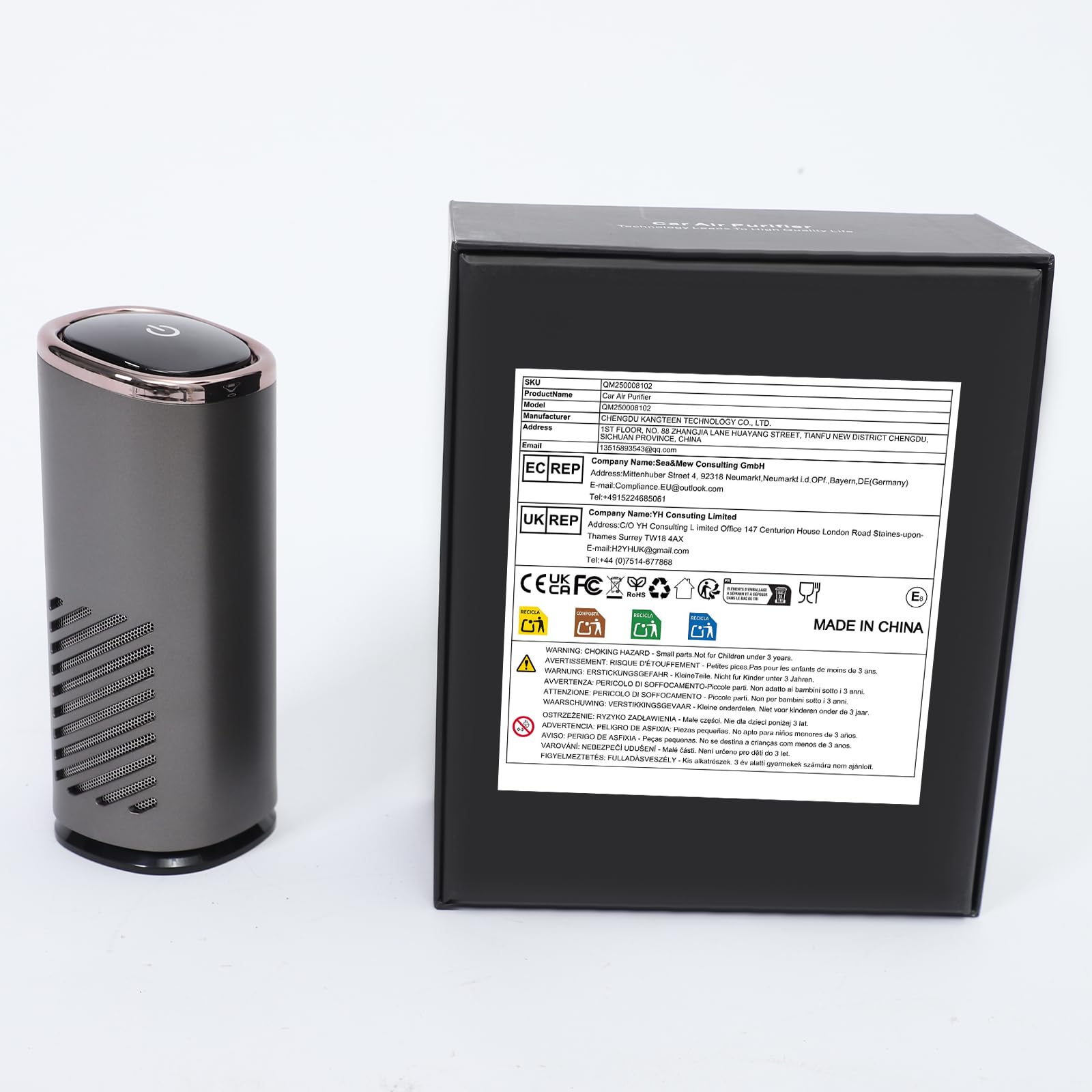 Purificador de aire USB, purificador de aire con aromaterapia, filtro de aire HEPA contra moho, polvo, olores de polen, con iones negativos y luz azul, 36 dB, para coche y hogar (gris)
