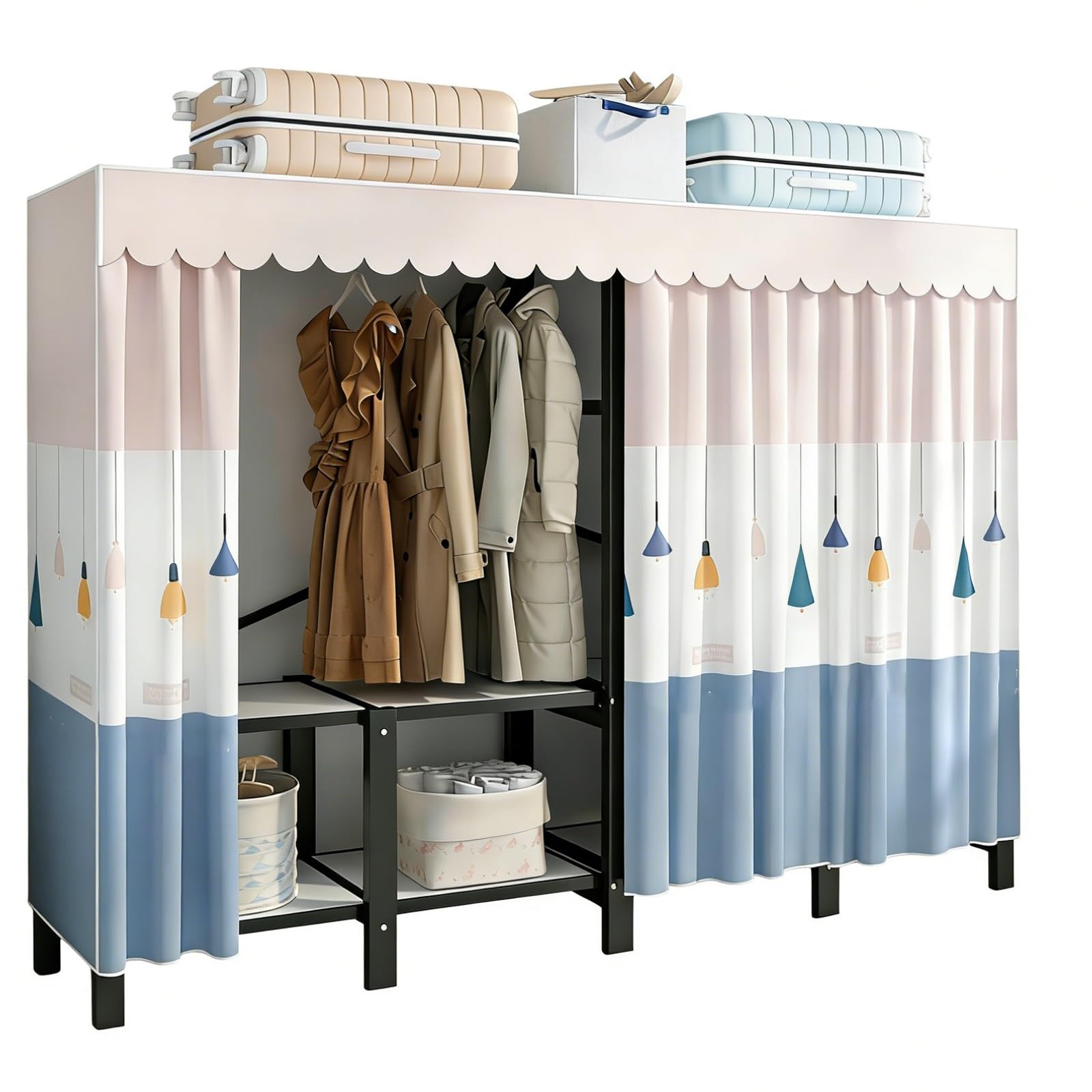 Zusammenklappbarer Kleiderschrank,Installationsfreier Faltschrank,Langlebiger Stoff-Kleiderschrank,Schlafzimmer-Aufbewahrungsregal,Stoffschrank Staubdichter Organizer-Schrank(Pink,188cm/74in)