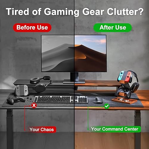 Miniatura 2 de Soporte de controlador de madera maciza y soporte para auriculares, soporte de controlador de juegos para escritorio, organizador de doble