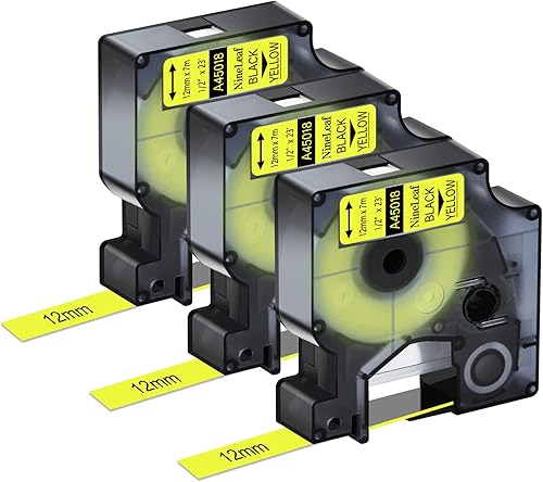 NineLeaf Paquete de 3 cintas de etiquetas compatibles con Dymo D1 45018 S0720580 de 0.472 in, 12 pulgada, negro sobre amarillo, para LabelManager disponible en Yaxa Venezuela