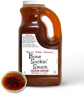 Bone Suckin’ Sauce Eastern Vinegar BBQ Sauce, Authentic Carolina Flavor, Zesty, Vinegar-Based Flavor, For Chicken, Pork, Beef, Potatoes, Gluten-Free, Non-GMO, Kosher (68 Ounce)