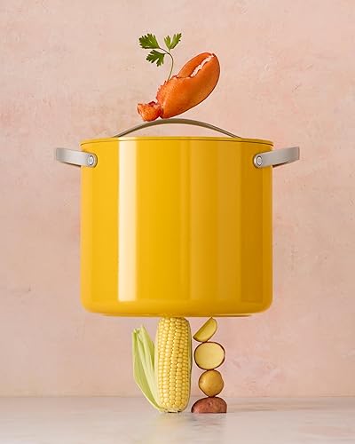 Miniatura 7 de Olla de stock Caraway - 12 cuartos de galón con revestimiento cerámico y tapa - Libre de químicos Forever - Grande para porciones más grandes - Crema