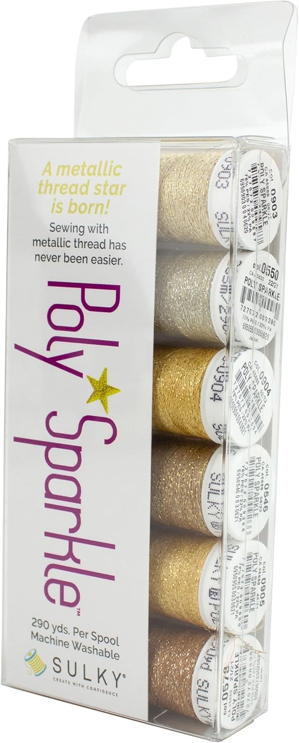 SULKY OF AMERICA Gold Sampler Assortment Sulky 30wt Poly Sparkle Thread 6/Pkg
