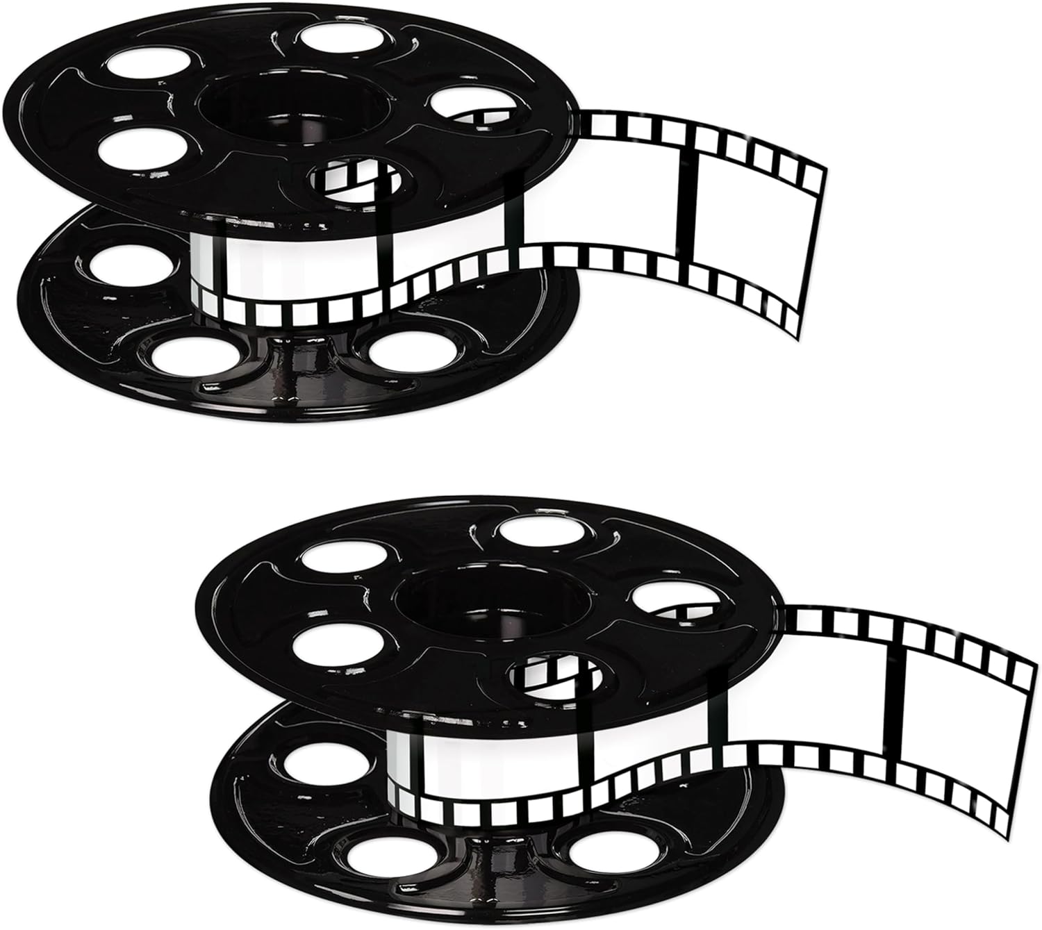 Beistle Movie Reel with Filmstrip Centerpieces, 2-Count Thin Plastic 3D Cinema Reels with 15-Foot Filmstrips, Customizable Hollywood Party Decorations for Red Carpet Events & Theater Themes, 9"