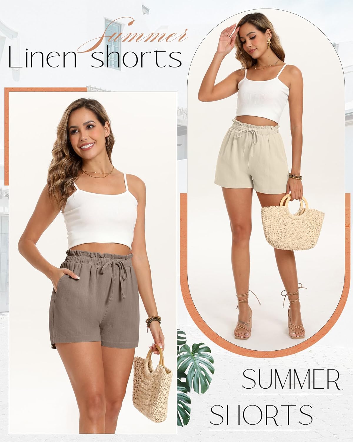 Neer 3 Pack Women's Linen Shorts with Pockets Drawstring High Elastic Waisted Wide Leg Loose Casual Summer Shorts - Image 4