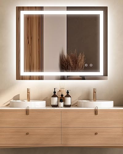 Miniatura 9 de Ensenior Espejo de baño LED de 40 x 32 pulgadas con luz delantera y trasera, espejos de pared regulables sin pasos con antiniebla, a prueba de