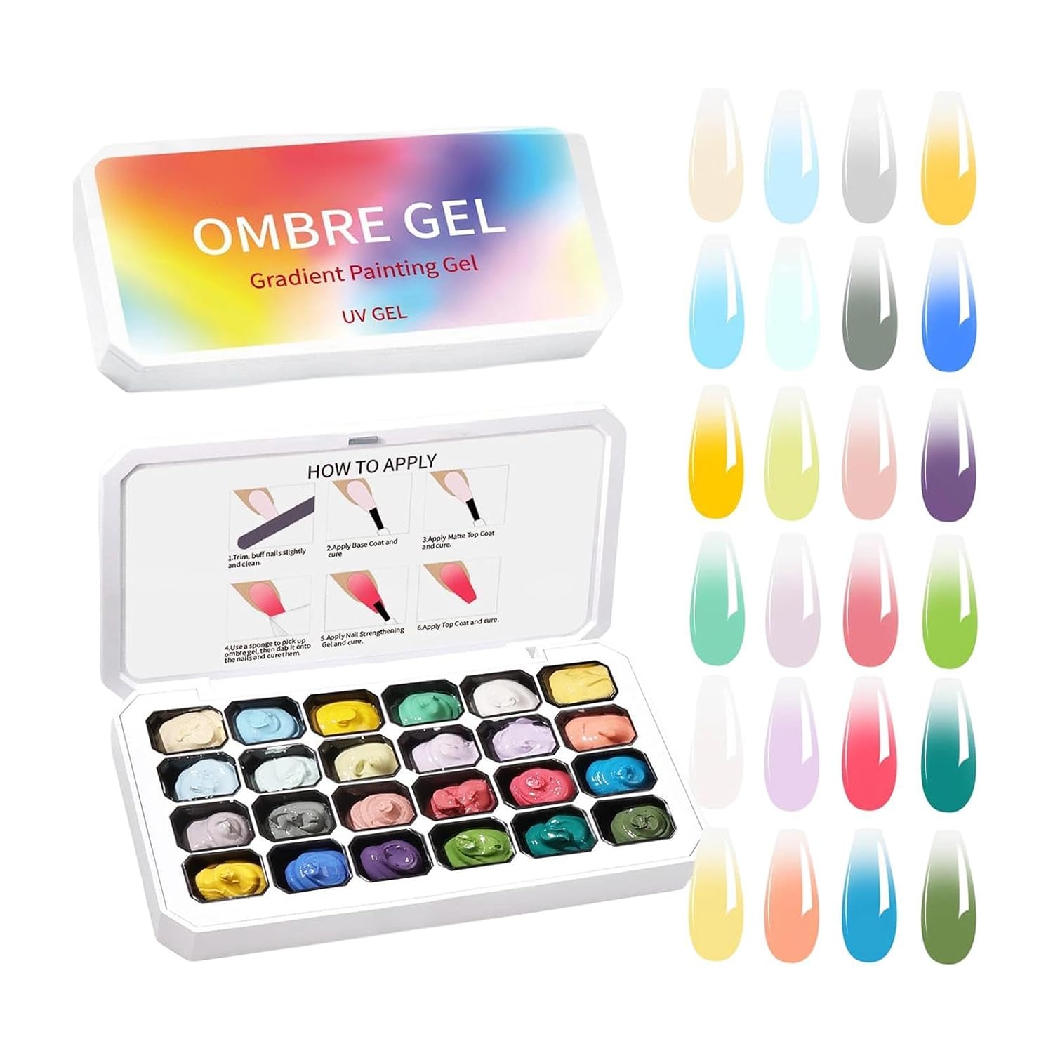 Nail Painting Gel,24-Grid Gradient No Wipe UV/LED Curing,Gradient Painting Gel | for Manicure Beauty Personal Home Salon Carnival Daily Wedding