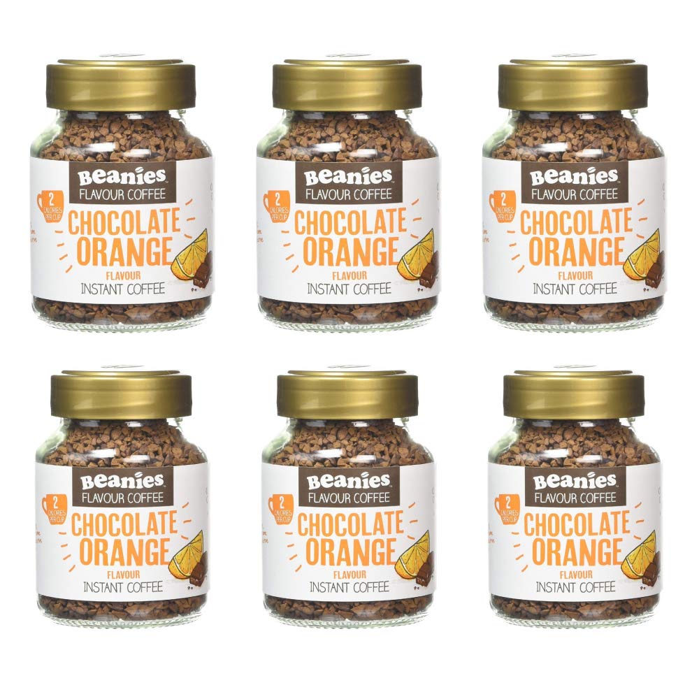 6x Beanies Chocolate Orange Flavoured Instant Coffee Jars: 50g per jar