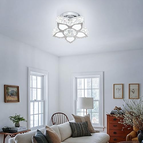 Miniatura 6 de FRIXCHUR Lámpara de Techo de Cristal Moderna Mini Candelabro Flor LED Lámpara de Techo de Montaje al Ras Accesorio de Iluminación para Comedor