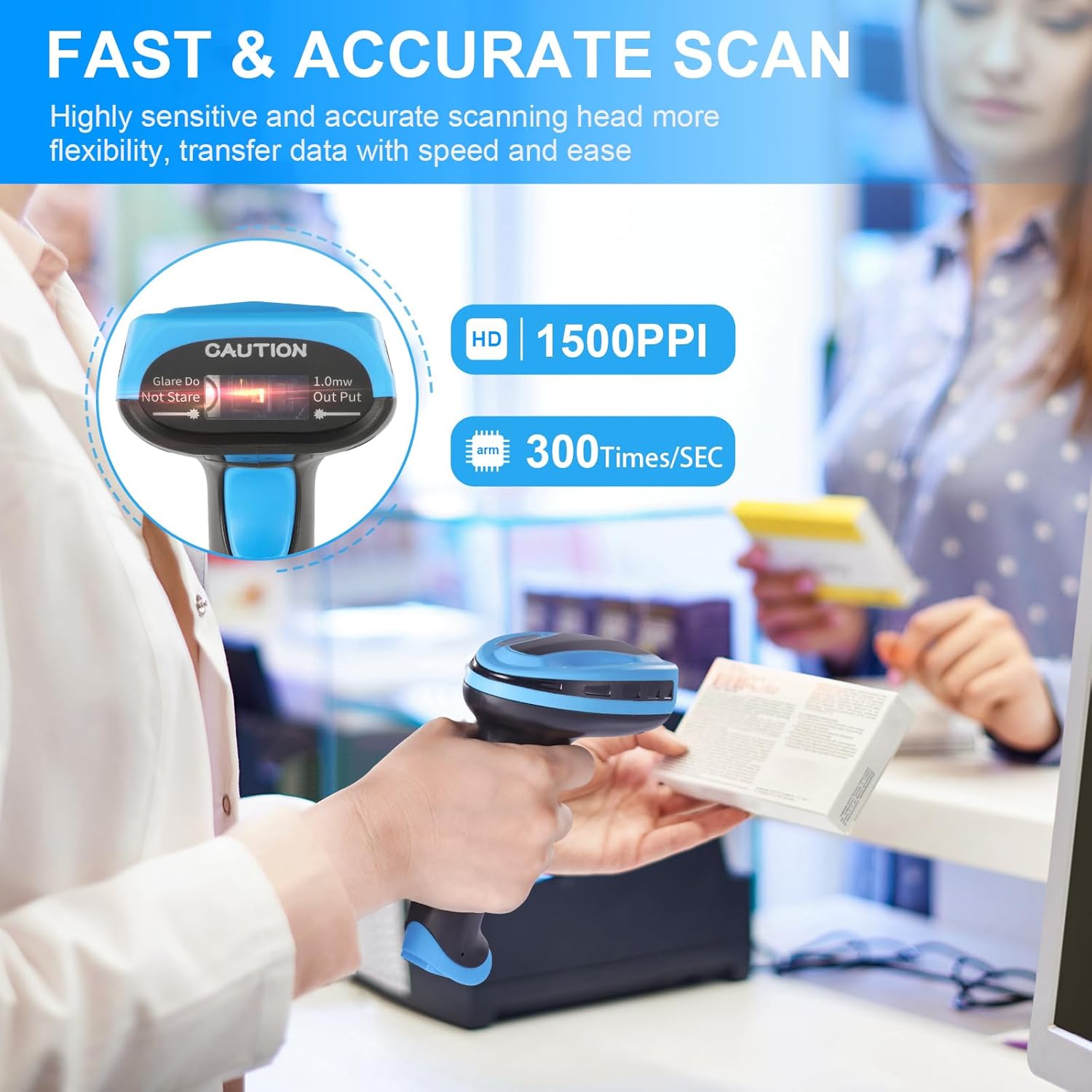 JRHC HC-653WL barcode scanner demonstrating fast and accurate scanning