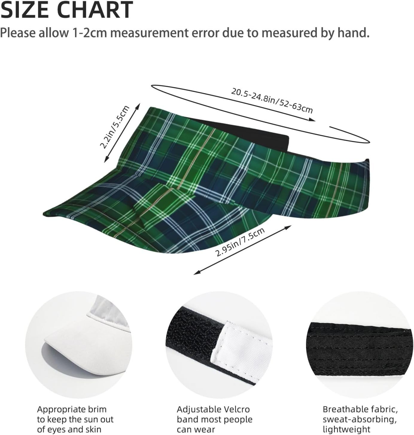 Blue Scottish Tartan Print Foldable Sun Visor Hat Lightweight Adjustable Sun Visor Hat Outdoor Sports Cap for Adults