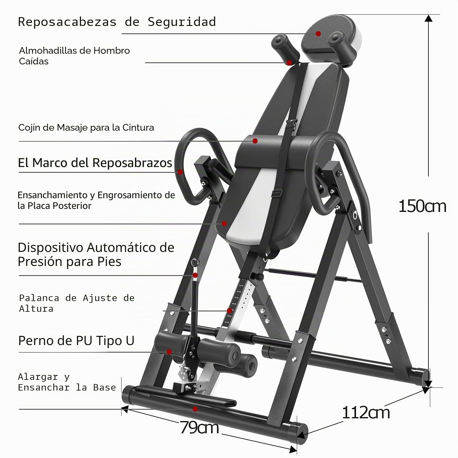 Tabla de inversión Máquina de inversión Máquina de inversión Plegable, 3 ángulos de inversión, máquina de Entrenamiento para aliviar la Columna Vertebral, Máxima Carga 150 kg