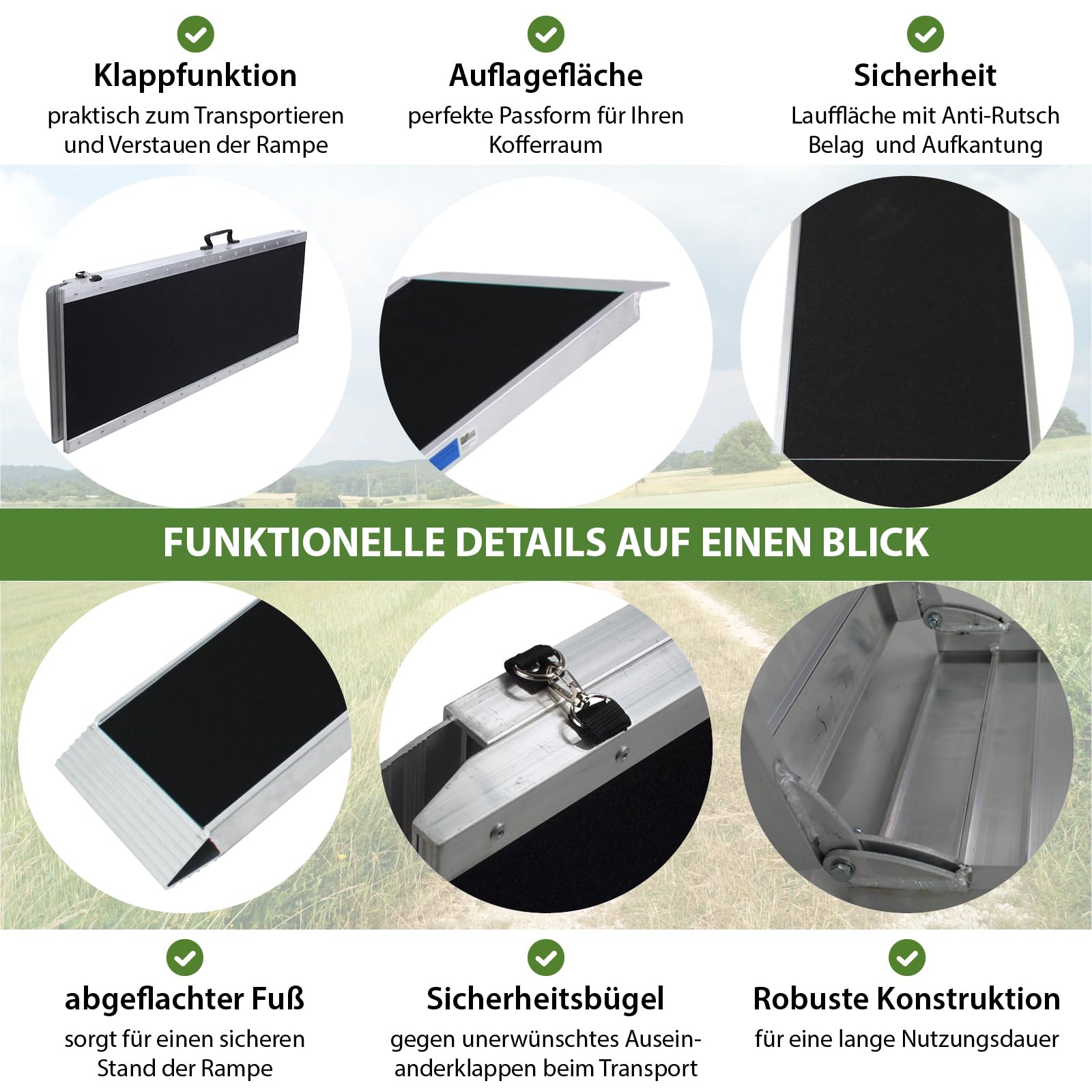 TRUTZHOLM Hunderampe klappbar 183/215 cm Aluminium Tierrampe Tragkraft 180 kg Faltbare Einstiegshilfe für Hunde Rutschhemmende Lauffläche gelenkschonend für große Hunde Auto Kofferraum SUV (215 cm)