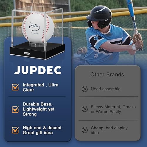 Miniatura 38 de JupDec Estuche de exhibición de discos de hockey acrílico transparente con base de madera, soporte de exhibición de recuerdo de autógrafo