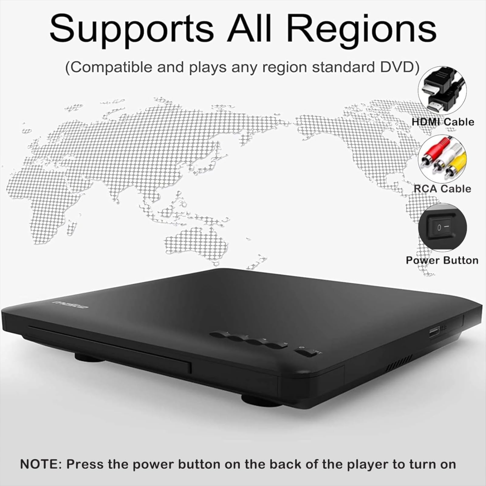 Reproductor DVD para TV Ultrafino, Reproductor DVD HDMI Compacto, Disc Player multirregión sin región Conexión HDMI RCA (Cable RCA HD Incluido), Full HD 1080P, Entrada USB, Sistema PAL/NTSC