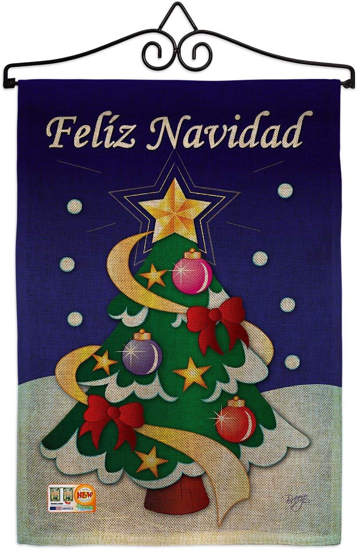Breeze Decor GS114071S-P3 Felíz Navidad Winter Christmas Impressions Decorative Vertical 13" x 18.5" Garden Flag Set w/Banner Pole Included Printed in USA