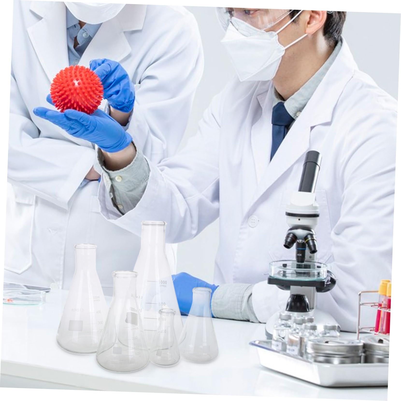 5piezas Matraces Erlenmeyer De Vidrio Borosilicato Para Laboratorio Investigación Científica