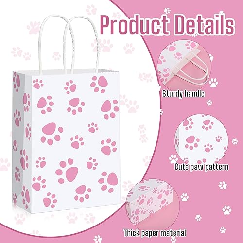 Miniatura 8 de Blulu 20 bolsas de regalo con estampado de pata de perro con asas de papel, bolsas de regalo para perro, bolsas de regalo de papel con estampado de