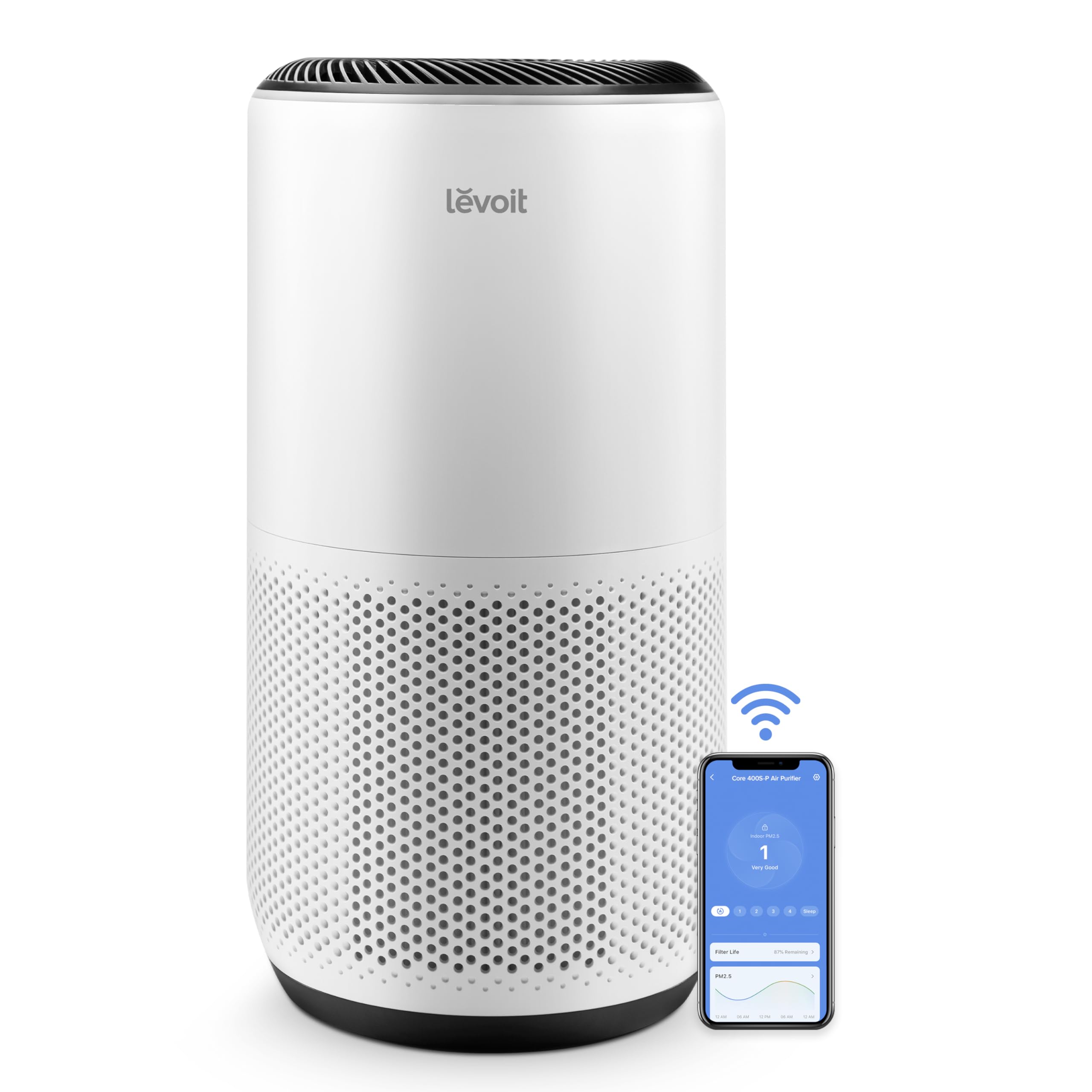 LEVOIT Air Purifiers for Home Large Room Up to 1733 Ft² With HEPA Sleep Mode, AHAM VERIFIDE, Auto Mode, Air Quality Monitor, Smart WiFi, 3-in-1 Filter For Pet Allergy, Smoke, Dust, Core 400S-P, WhiteLEVOIT Air Purifiers for Home Large Room Up to…