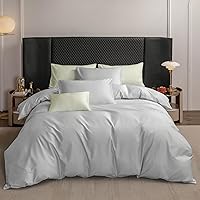Vista 2 de MooMee Juego de funda de edredón 100% algodón de fibra extra larga de 600 hilos, satén sedoso, suave, transpirable, duradero, ropa de cama de Azul
