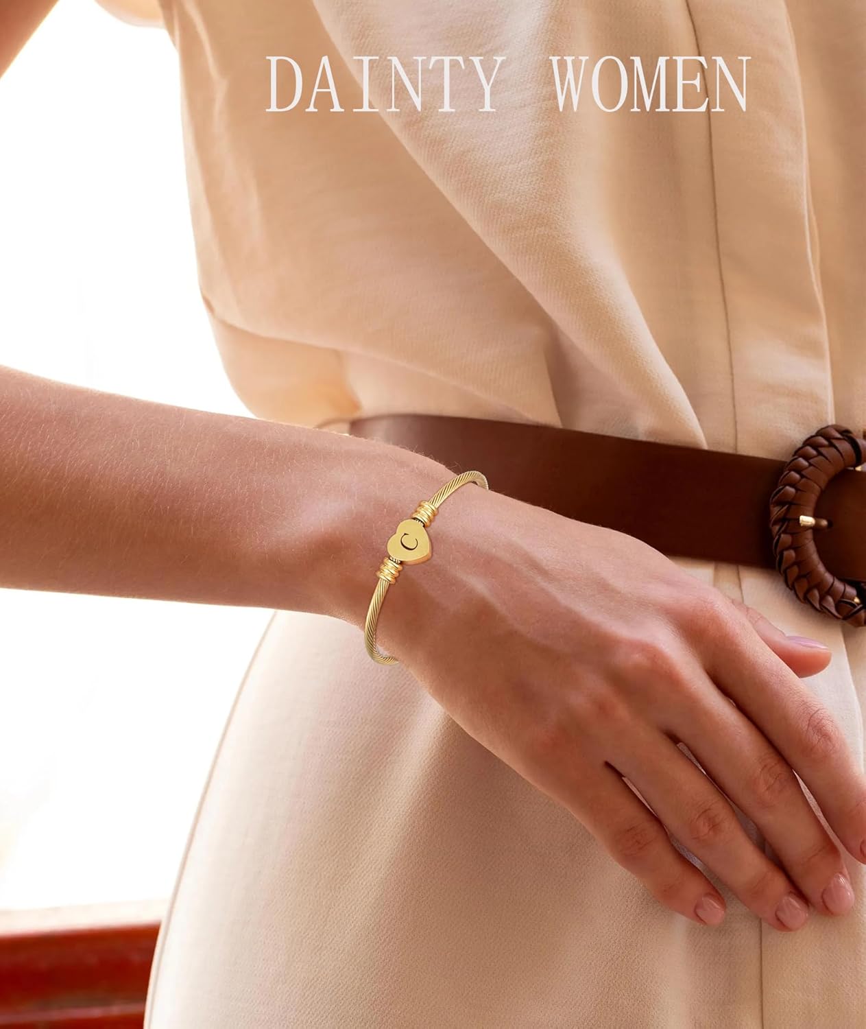 ASCONA Valentines Day Gifts for Her Gold Initial Bracelets for Women Non Tarnish Dainty Stainless Steel Heart Letter A-Z Bracelet Adjustable Cuff Bangle Bracelets for Teen Trendy Cute Bridesmaid Birthday Gifts Jewelry - Image 3