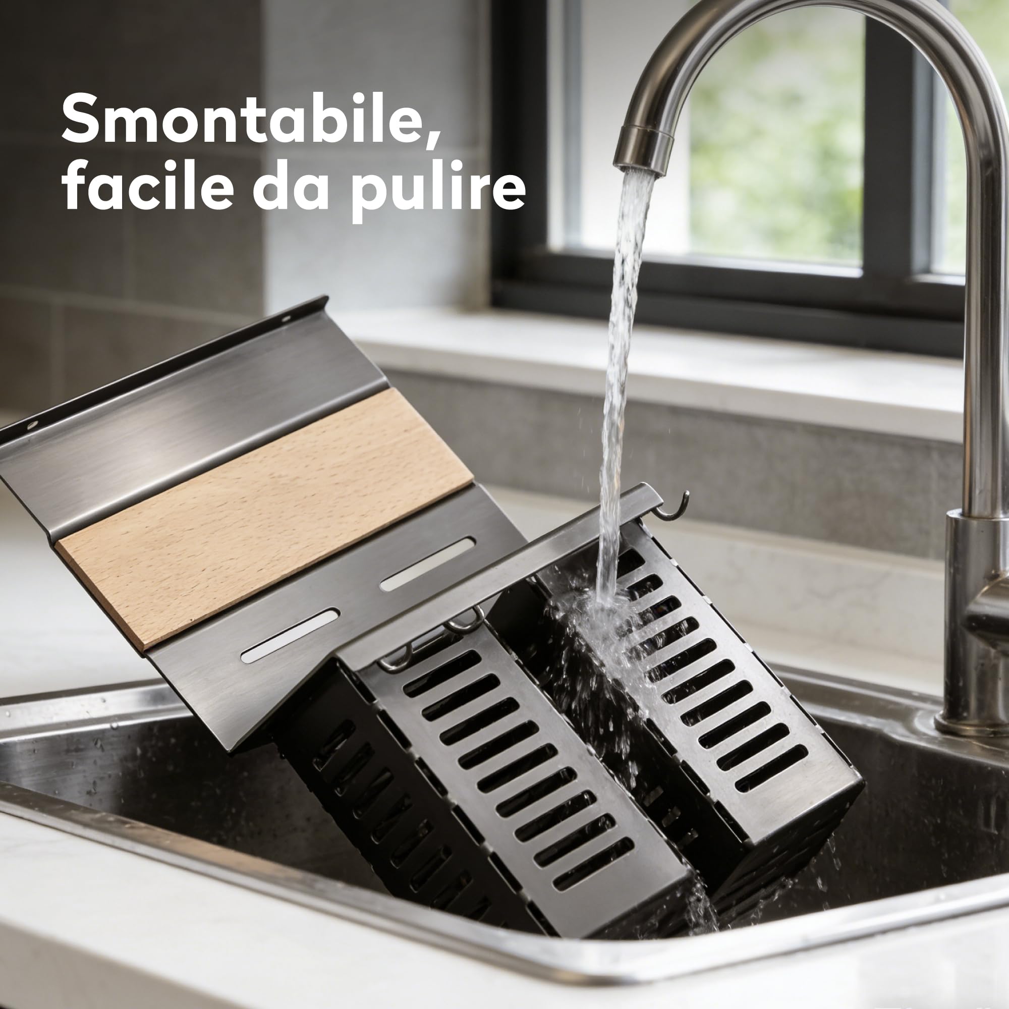 doporro Porta Spezie a Due Ripiani con Supporto per Cellulare, Porta Coperchi a 3 Livelli e Porta Mestoli con 5 Ganci da Cucina, da Appendere con Guide, Grigio, Reglo-09+Reglo-11+Reglo-12