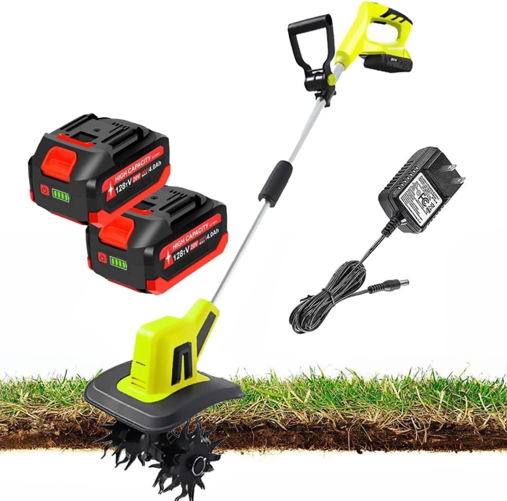 Coltivatore da Giardino con Motozappa A Batteria, Motozappa da Giardino A Batteria con 4 Lame in Acciaio, Larghezza di Lavoro di 22 Cm, profondità di Lavorazione di 16 Cm