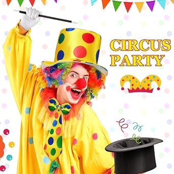 JaGely 7 Pcs Clown Costume Set, Rainbow Wig Hat Nose Bow Tie Gloves Shoes
