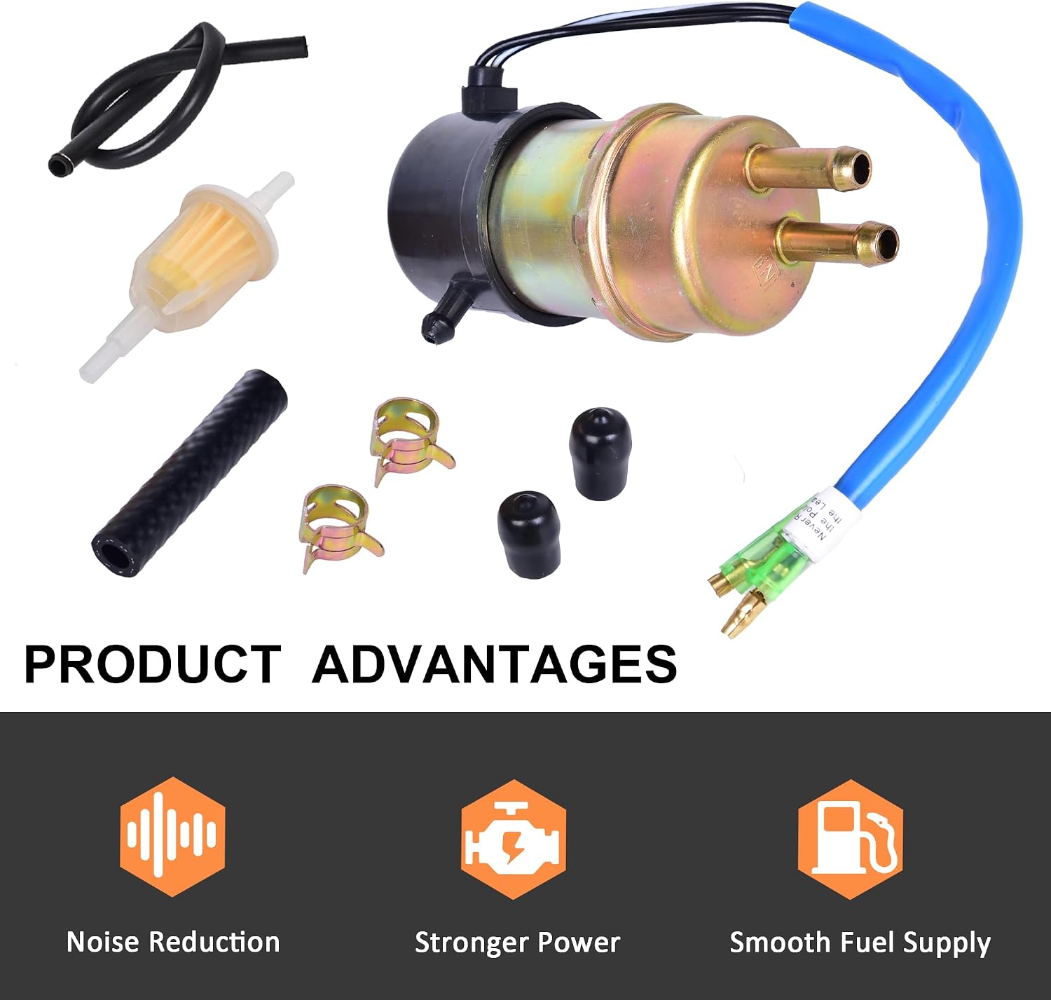 Electric Fuel Pump for Kawasaki Mule 3000 3010 3020 2520 2500 2510 1000 Replaces# 49040-1055 KAF620 Engine (8mm In/Outlet)