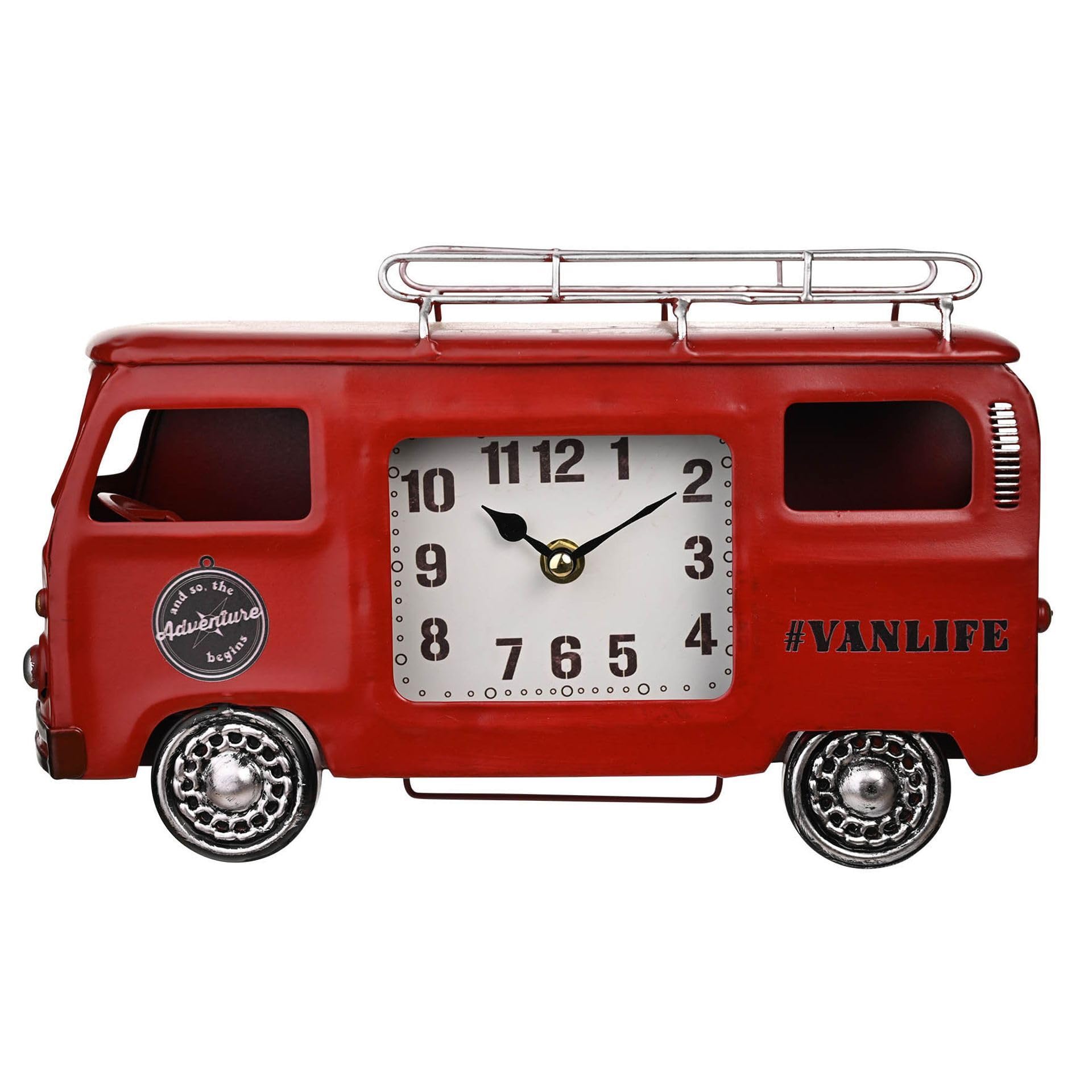 Widdop and Co Hometime Red Metal Camper Van Mantel Clock - Vintage Clockface - Quartz Movement - Camper Van Clock Gift For Him Dad Father's Day Birthday