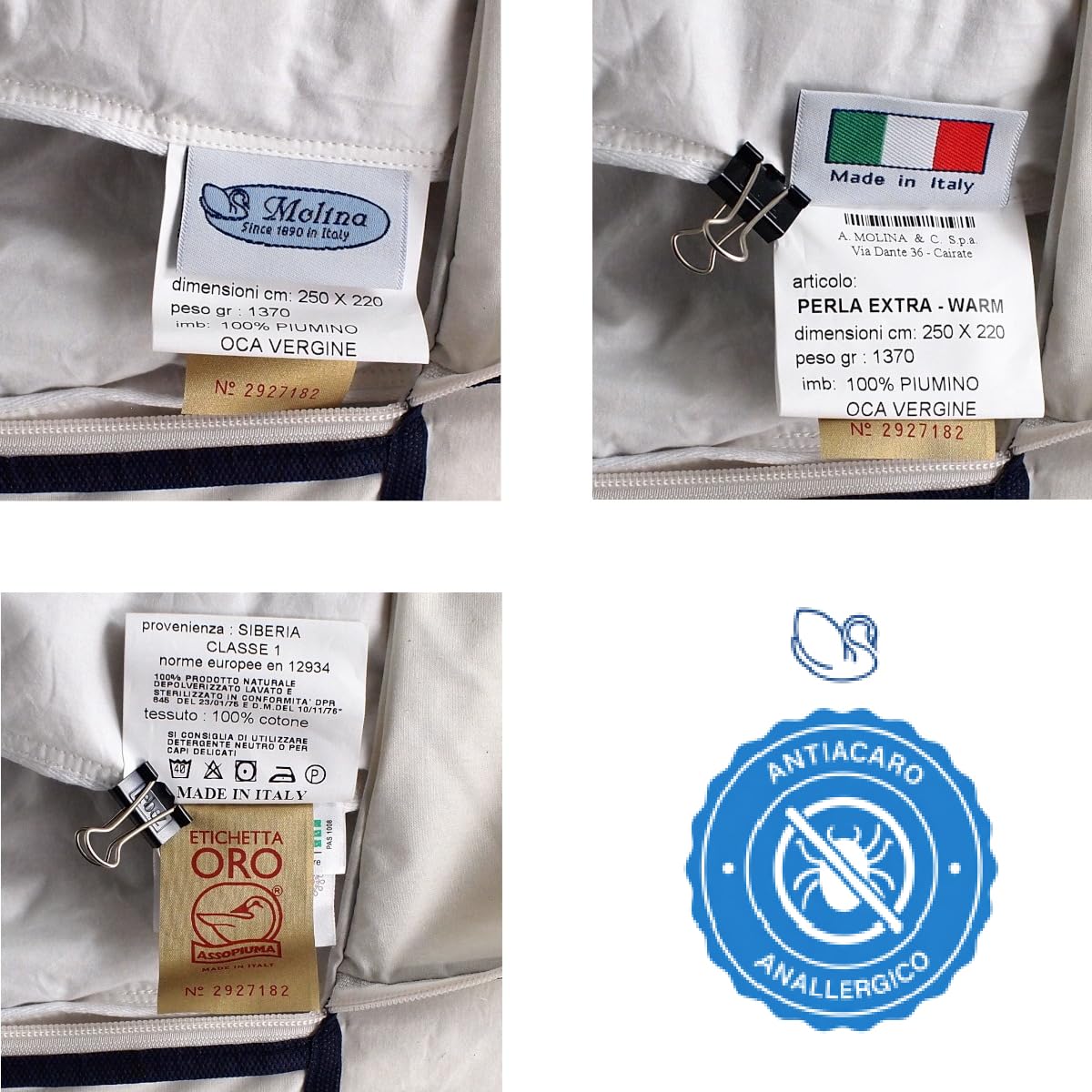 Molina Piumino Matrimoniale Perla 250x220 – 100% Piuma d’Oca Vergine Siberiana – 5 Punti Calore, Anallergico, Invernale Premium Made in Italy + copripiumino double-face var. (Rosa chiaro/Rosa scuro)