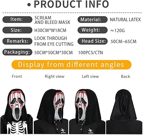 Miniatura 5 de Máscaras de terror de Halloween, máscaras de terror, disfraces de terror, juegos de rol de terror de Halloween, divertidas máscaras de látex de